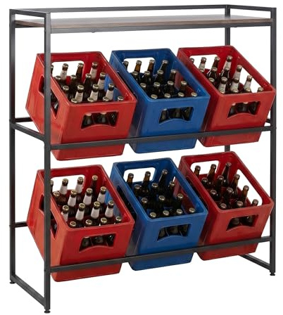 Relaxdays scaffale per Casse, 6 Casse, HxLxP: 117 x 104 x 32 cm, Porta Casse Stile Industriale, Marrone/Nero