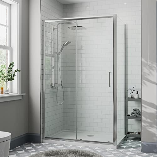 Diamond® 1200 x 800mm Sliding Shower Enclosure Door Screen for Wet Room Cubicle Enclosures, 8mm Toughened Safety Glass, Framed, Polished Chrome