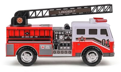 Mighty Fleet Mighty Motorized Fire Ladder Truck Firetruck Toy w/Lights & Sounds, Motorized Ladder, Extending Ladder, Realistic Design & Batteries Included - Age 3+