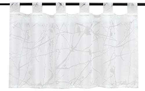 HeichkelL Utbrännare, gardin, transparent, korta butiker, köksgardin med öglor, estetiskt mönster, vit, H x B 60 x 120 cm