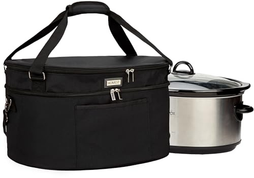 HOMEST Bolsa de viaje de olla de cocción lenta con forro fácil de limpiar, transportador aislado con bolsillo para accesorios con cremallera, funda de transporte compatible con olla de cocción lenta