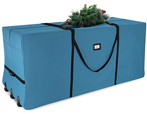 Hearth & Harbor Fits Upto Artificial Disassembled Trees, Durable Handles Easy Carrying & Transport-Tear Proof Oxford Duffle Bag, 600D, Steel Blue, 9 FT W/Wheels