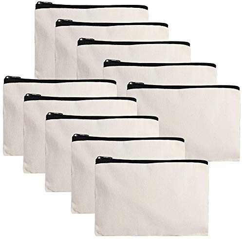 Fyore 10 Pcs DIY Blanko Stoffbeutel Reißverschluss Segeltuchtasche Kosmetiktasche große Federmäppchen,Mäppchen,Makeup Tasche für Reisen