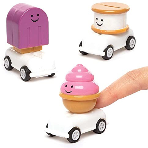 Baker Ross FE350 Camion à bonbons de course à remonter - Paquet de 4, voitures à remonter, jouets pour enfants, remplisseurs de sacs de fête pour enfants