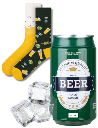 soxo Bier Geschenke Für Männer - Dose Beer Socken Herren Mit Motiv 40-45 | Biergeschenke Mann, Funny Socks, lange Baumwollsocken, Biermotiv, Geburtstagsgeschenk Ehemann