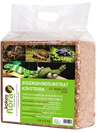 KOKOSFLORA Premium 50L Block - Torffreies Bodengrundsubstrat für Haustier-/Tiereinstreu - Geruchsfrei, haustiersicher, biologisch abbaubar, 100% natürlich, umweltfreundlich