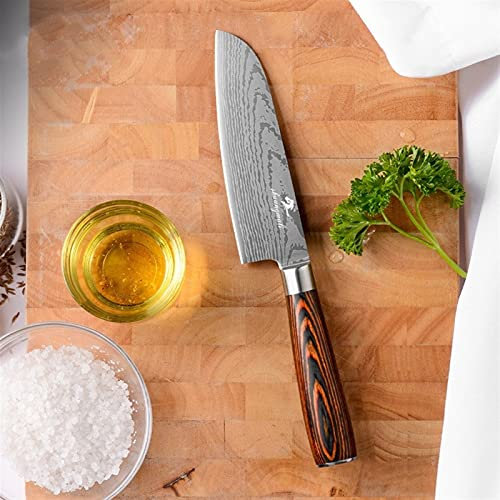 5 pulgadas Santoku Chef Cuchillo Damasco 420 Cocina de acero inoxidable Cuchillos de corte de cuchillos de madera Cuchillo Santoku Cuchillo Cuchillo de cocina