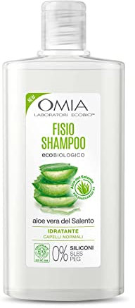 Omia, Fisio Shampoo Eco Bio con Aloe Vera del Salento, Per Capelli Normali, Idratante ed Equilibrante, Adatto ad un Uso Frequente, Senza Siliconi, Dermatologicamente Testato - Flacone da 200 ml