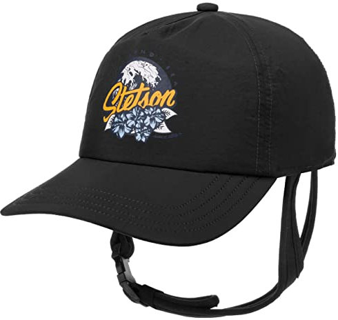 Stetson Fast Dry Cap - Curved Brim Baseballcap - Unifarbene Kappe mit Kinnband & Klettverschluss - UV-Schutz 40+ - Unisex - Frühjahr/Sommer schwarz One Size