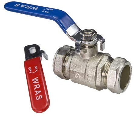 Valvola a leva da 15 mm Valvola a sfera a pieno foro Valvola di isolamento a compressione con manico rosso e blu WRAS approvato
