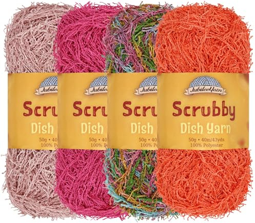 JubileeYarn Scrubby Dish Yarn - Dishcloth Polyester - 50g/Skein - Shades of Pink - 4 Skeins