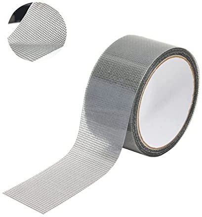 Réparation de fenêtres et moustiquaires, Ruban adhésif moustiquaire pour fenêtres, Ruban à mailles en tissu de fibre de verre avec joint adhésif résistant à l'eau 5cm x 200cm (Gris)