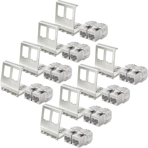 hb-digital Set: 16x CAT.8 Keystone RJ45 Modul + 8X Hutschienenadapter Metall Keystone-Halterung für Hutschiene 35mm Standard | RJ45-Jack geschirmt Edelstahl LSA Montage Ethernet LAN Netzwerk Switch