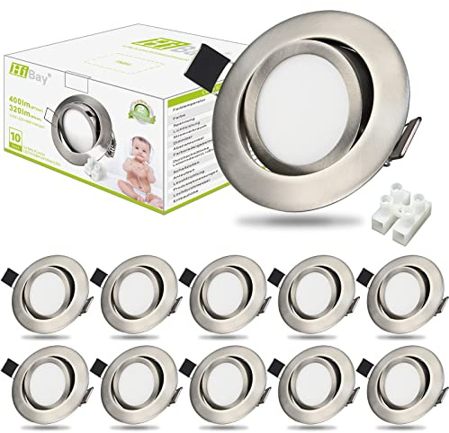 HiBay LED Einbaustrahler Ultra Flach 10 Stück Einbauleuchten Schwenkbar Warmweiss Spot 230V 3,5w Einbauspots Set | Einbauleuchten 3000K Einbauspots 230V Spot Nicht Dimmbar für Schlafzimmer Wohnzimmer Küche Flur Diele