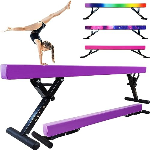 Seliyoo Trave di equilibrio regolabile per bambini, trave da ginnastica da 2,4 m con gambe antiscivolo, trave alta e bassa per tutti i livelli di ginnastica, attrezzatura da ginnastica professionale