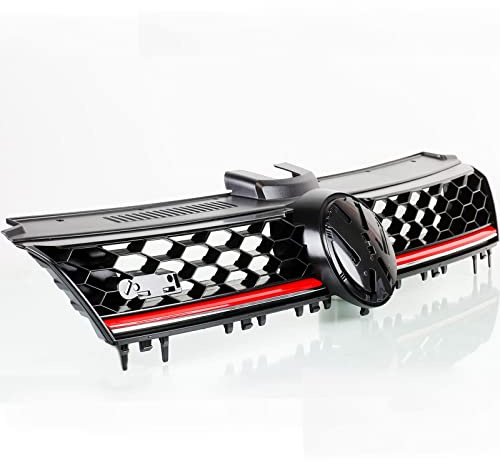Sport Kühlergrill Waben Schwarz Glänzend Rote Leiste | Ref.no. 5G0 853 651B Kompatibel mit Golf Vii (5G1, BQ1, BE1, BE2),Golf Vii Variant (BA5, BV5)