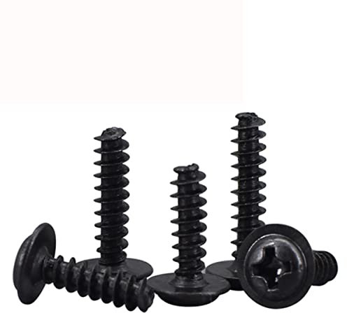 100 teile/los Rundkopf W/Unterlegscheibe Selbstschneidende Schraube Schwarz Beschichteter Karbonstahl Flachrundschraube M1.4 M1.7 M2 M2.3 M2.6 M3 M3.5 M4-M1.4,20mm x100pcs