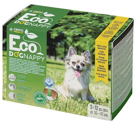 Croci Eco Dog Nappy - Biodegradable Male Dog Diapers - Dog Underpants for Pee - Hygiene Band Diapers for Male Dogs, Anti-odour, Disposable, 12 Pieces, Size S, 30-40 CM