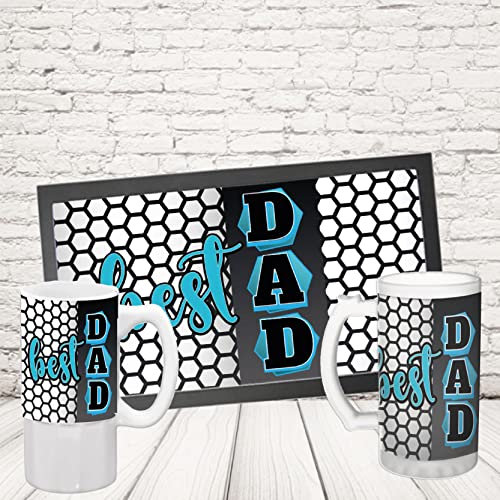 Kit Barman COPPIA TAPPETINO per BANCONE da BAR PIÙ BOCCALE ” BEST DAD BLU “ Bicchiere BIRRA IN CERAMICA O VETRO SATINATO PERSONALIZZABILE idea regalo per Papà