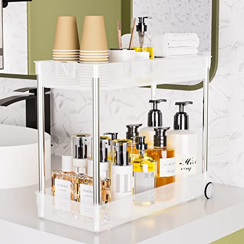 Fowooyeen Organizador bajo Fregadero, Organizador de Maquillaje para Baño o Dormitorio, Estanteria Productos Limpieza, Organizador Armario Cocina, Under Sink Organizer - Translúcido, 2 Niveles
