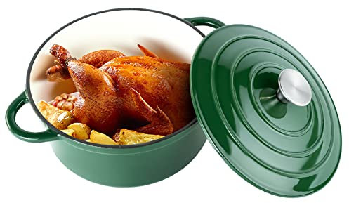 Miereirl Olla holandesa esmaltada de 4.5 cuartos de galón con tapa, horno holandés de hierro fundido con asas dobles para hornear pan, cocinar, utensilios de cocina con revestimiento esmaltado