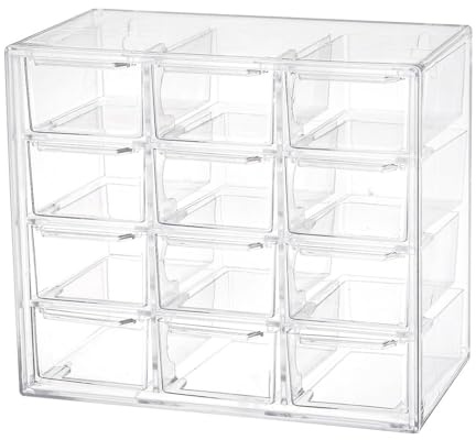 Koomiao Aufbewahrungsbox Plastik 6/9/12 Schubladen,Mini Sortierboxen Kleinteilemagazin,Klein Schubladenbox Kunststoff Desktop Aufbewahrung Organizer für Kosmetik Schmuck Schreibwaren (12 Schubladen)