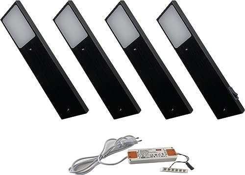 ACCE LED en aluminium pour meuble de cuisine ou armoire Blanc chaud ou blanc neutre avec convertisseur un spot avec interrupteur mécanique (blanc neutre, Lot de 4)