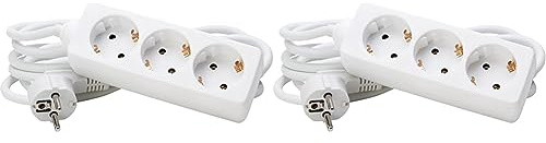 Kopp 128688650 3-Fach Steckdosenleiste Standard, 3 m Zuleitung, weiß (Packung mit 2)