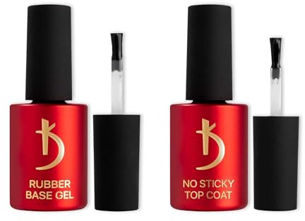 K Professional Nail Gel Polish - Rubber Base & No Wipe Top Coat - Nagellack Maniküre Kit - Glanz & Langlebig - Geeignet für Anfänger & Profis - Hochglanz - Gesunde Nägel - 2x15ml - Nagelverlängerung