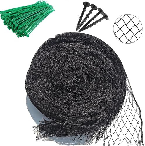 Vogelschutznetz, 10 m x 4 m, Hühnerstall, Schutznetz für Teich mit feinen Maschen, Schutznetz für Gemüsegarten und Obst mit 50 Kabelbindern und 4 Heringen zur Befestigung des Gartens