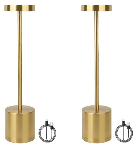 SUAVER Lampes de table sans fil, lampe de bureau LED rechargeable avec 3 modes de couleur,Lumière de lecture variable lampe de chevet en métal pour chambre,bureau,salle à manger (2PCS Or)