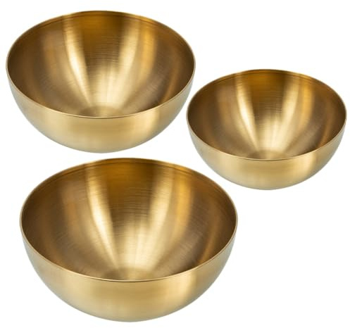 HOLIDYOYO 3 Pezzi Insalatiera Ciotola per Alimenti Ciotola per Alimenti per Uso Quotidiano Ciotole in Acciaio Inox Ciotola per Snack Ciotole per Ramen Ciotole d'oro Ciotola per Mescolare