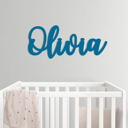 Holz-Namensschild, personalisierbares Namensschild für Kinderzimmer, Dekoration, Hochzeitsschild, individuelles Namensschild, Holzbuchstabe, Türschild, personalisiertes Wanddekor-Schild (Blau, Länge
