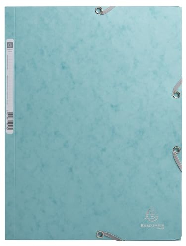 Exacompta - Ref. 55273E - Låda med 25 elastiska Skandi-mappar - fickor med 3 flikar - 400g/m2 glansig kartong - 24 x 32 cm för A4-dokument - frostad blå färg