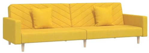 vidaXL Schlafsofa 2-Sitzer, Sofa mit 2 Kissen, Schlafcouch für Wohnzimmer Heimkino Büro, Couch Sofabett Tagesbett Gästebett, Gelb Stoff