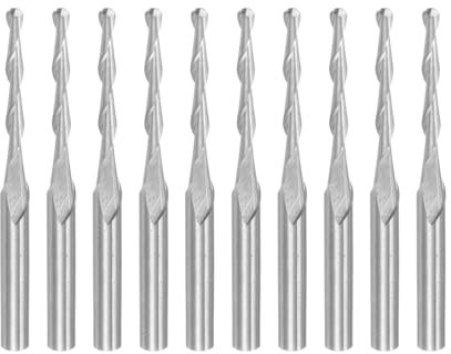sourcing map 10pcs Ball Nose End Mills CNC Router Bits, 1/8 Shank 1/8 (3.175mm) Spiral Upcut 2 Flutes Solid Carbide Cutter Milling Tools for PCB Acrylic Plastic Wood Aluminum