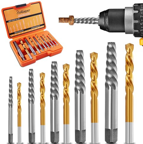 ROGAPER Screw Extractor and Left Hand Drill Bits Set, Bolt Remover Reverse Cobalt HSS Steel Drill Bit for Rounded-Off, Damaged Bolts, Screws&Studs Removal Tool