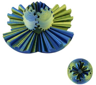 Gear Ball 8CM,Gear Sphere,3D Printed Gear Ball,Cube Fidget Toy Steampunk Whirling Wonder,Ausrüstung Würfel Sensorisch Spielzeug für Erwachsene Kinder,Stress und Angst abbauen(Gelb Blau)