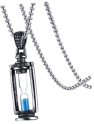 Yardenfun Vintage Hourglass Pendant Necklace for Men, 3mm Titanium Steel Square Pearl Chain 60cm, Retro Sandglass Jewelry Suitable for Daily Wear and Casual Outfits
