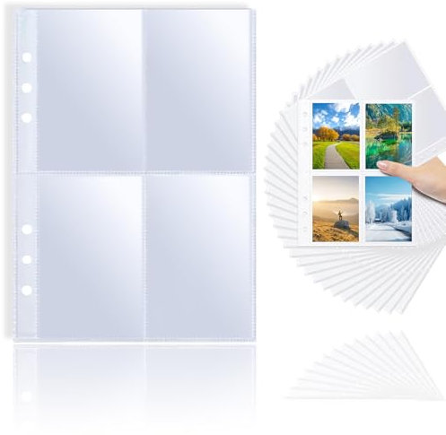 Devenirriche 50 Stück Transparent Postkartenhüllen DIN A5, 4 Fach Geteilt Fotosichthüllen, Top Loading Fotoalbum, Klarsichthüllen A5 für Familien, Hochzeits, Ordnungshüllen (19.6 x 15.5 cm)