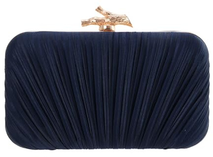 Syrads Pochette Borsa per Donna Borsa Da Sera Pochette Plissettato con Catena per Festa di Nozze,Blu scuro