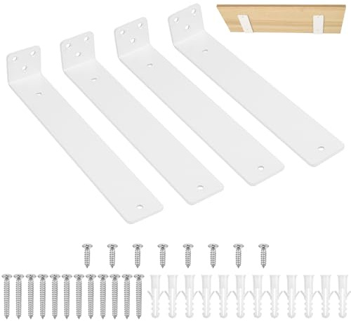4 st. hyllkonsoler, vit, 250 mm, hylla, väggfäste, hyllvinkel, L hyllstöd, bordshållare, svävande tung lastvinkel, vägghylla, hållare, vägg för väggmontering hyllbrädehållare