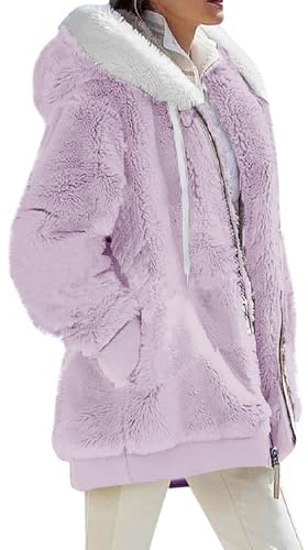 TOFOTL Mis Pedidos, Abrigos Mujer Invierno Cremallera Clásico Retro Peluche Chaqueta Halloween Forro Polar Mujer Moda Casual Ropa Talla Grande Mujer Navidad Plumífero Suéter Rebajas 01 Morado Claro M