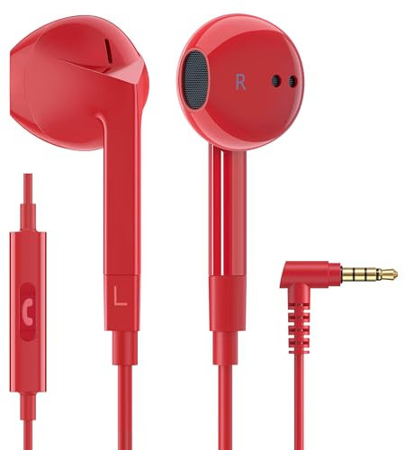 Ludos FEROX Auriculares In Ear con Cable y Microfono, 5 Años de Garantía, Auricular con Jack, Cascos Musica con Graves Potentes, para iPhone, iPad, Samsung, Xiaomi, Gaming, Móvil, MP3 - Rojo