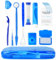 OFFCUP Orthodontic Care Kit, 9 Pack Braces Cleaning Set, Oral Care kit V-Brush Oral Mirror Ortho Wax Timer Dental Floss Threaders Interdental Brush Tongue Scraper (Blue)