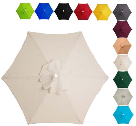 Ombrellone da terrazza di ricambio per ombrellone da 2 m, tessuto in poliestere resistente all'acqua, adatto a 6 stecche, beige, 2 m