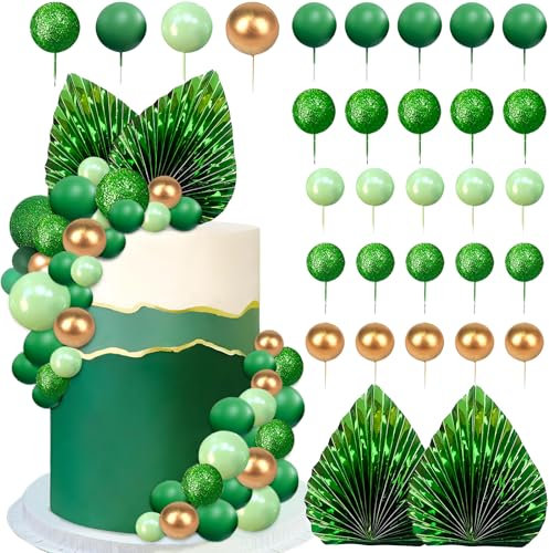 Decoracion Pastel Bodas Oro 31 Piezas Bolas Tarta Verde Bolas Cake Topper Bohemio Adornos Tarta Cumpleaños Bolas Para Fiesta de Cumpleaños, Baby Shower, Boda