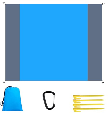 Yosugar Coperta da spiaggia, da picnic, senza sabbia, 210 x 200 cm, impermeabile e resistente alla sabbia, con triangolo, sacchi di sabbia, tappetino da campeggio oversize per spiaggia, escursioni e