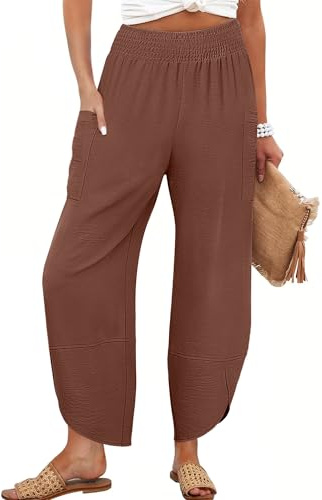 ANRABESS Womens Wide Leg Palazzo Capri Pants 2026 Summer Casual Loose High Waisted Lounge Flowy Cropped Beach Work Trousers Brown Red Medium