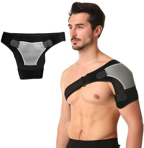 JGCJGG Tutore Spalla Sinistra per Uomini, Fascia Spalla Ideale per Dolori, Stiramenti e Maggiore Stabilità, Tutore Cuffia rotatori Regolabile, Comodo e Leggero, Taglia Unica (Sinistra)